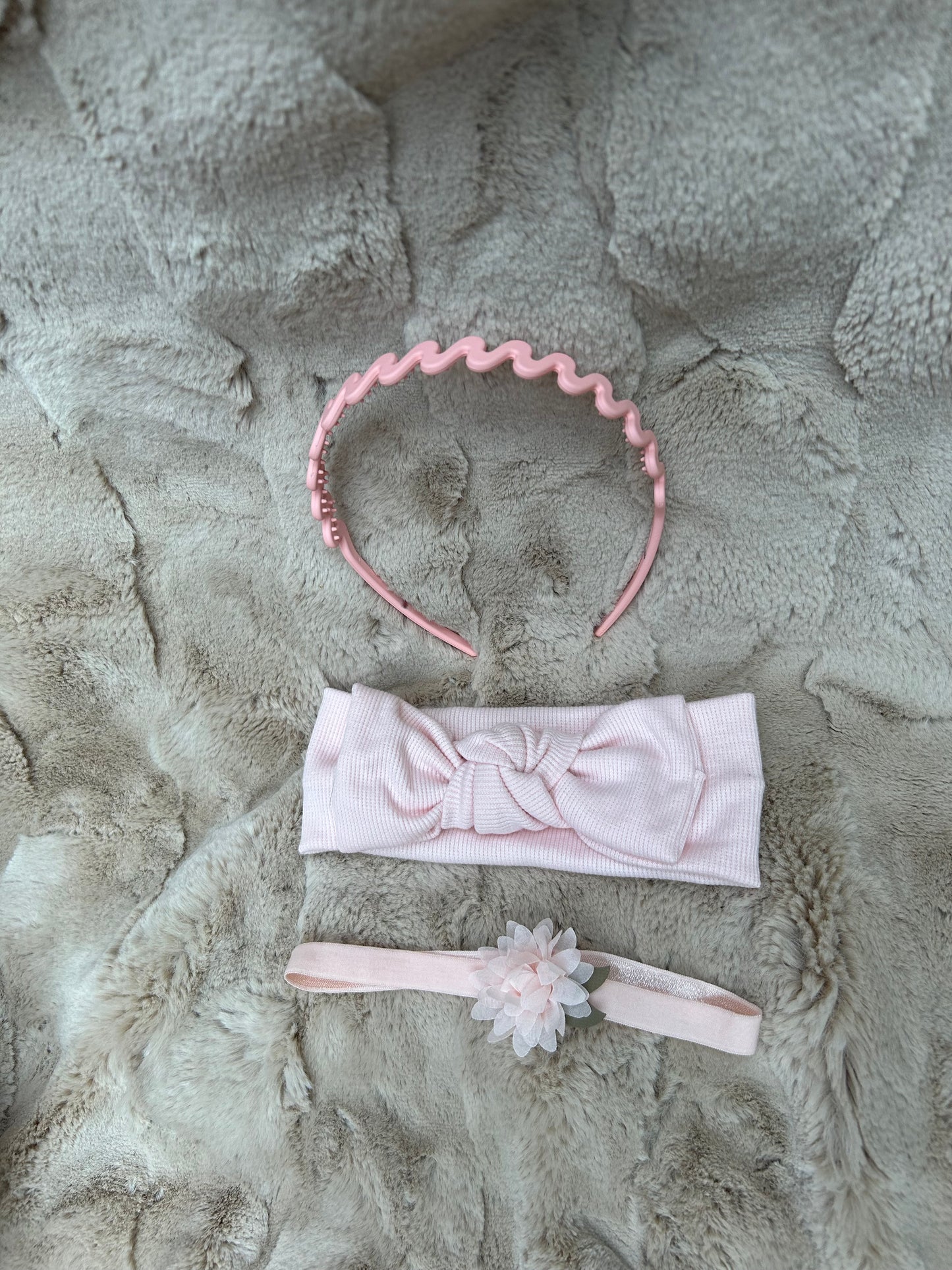 Baby Pink Bow Band Rosette Trio