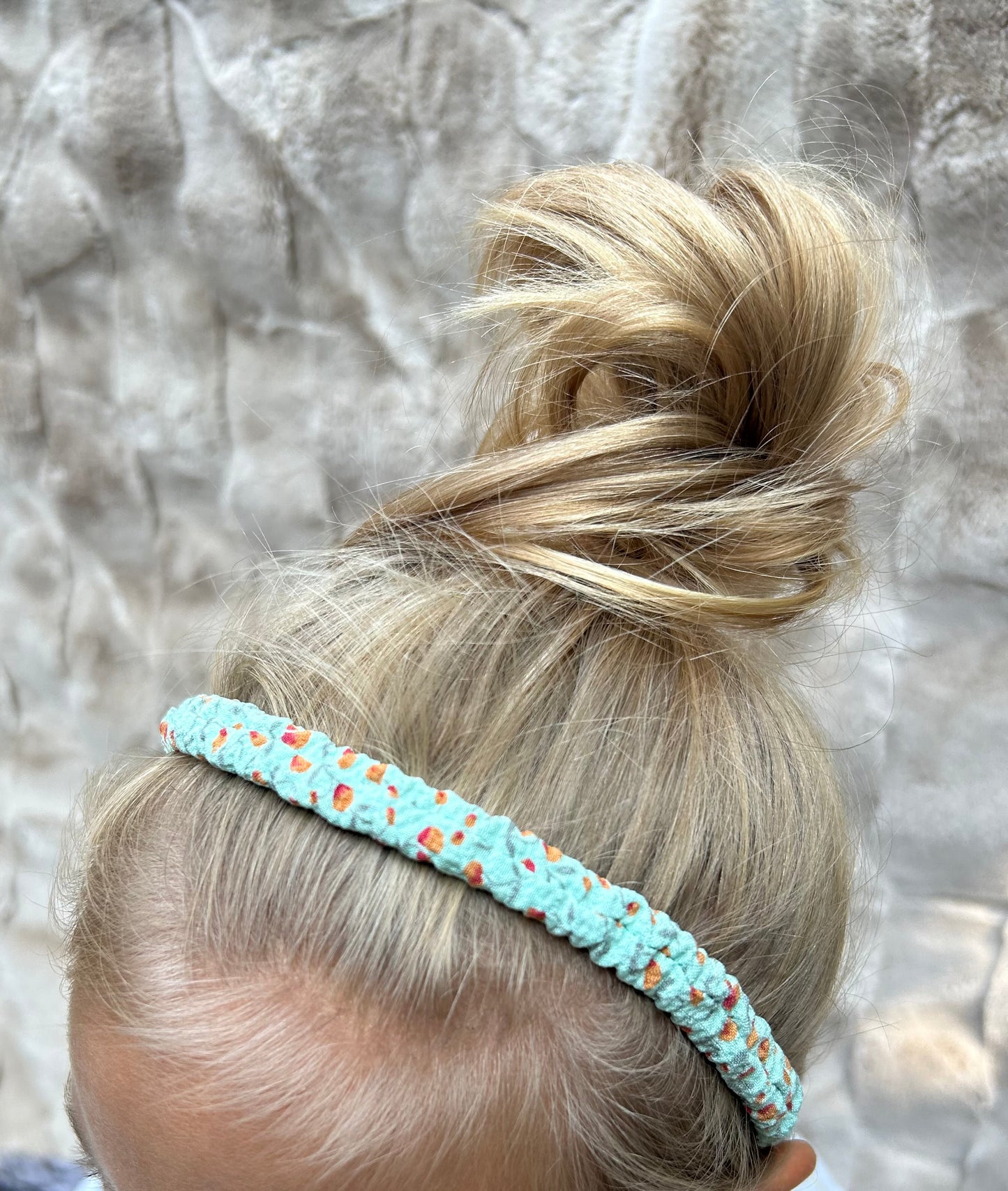 Light Green Pink Flower Crinkle Band