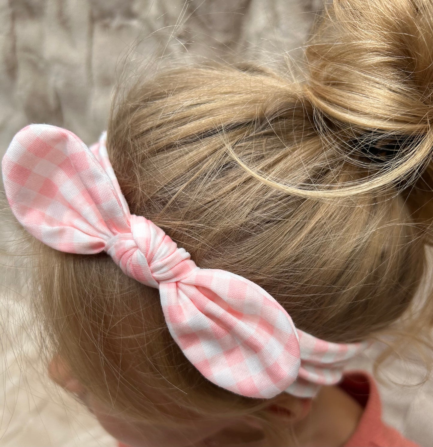 Pink and White Gingham Bow Band